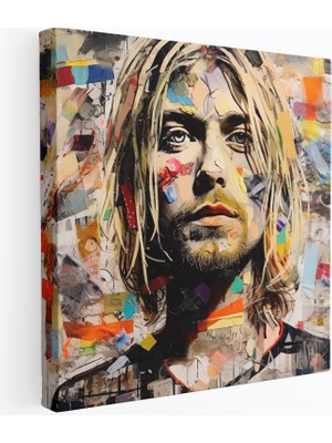 Popcas Kurt Cobain Kolaj Müzikal Etki Temasıyla Kanvas Tablo