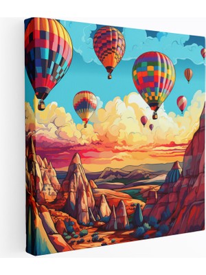 Popcas Canlı Yükseliş Çağdaş Pop Sanat Kapadokya Sıcak Hava Balonları Duvar Tablosu