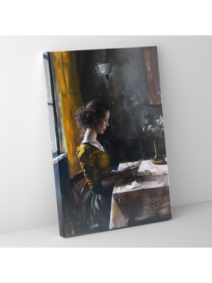Popcas Masa Başında Kadın Modern Sanat Duvar Tablosu