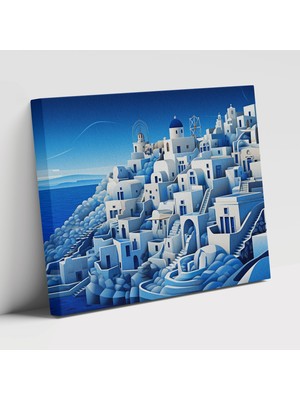 Popcas Santorini Temalı Geometrik Modern Sanat Dekoratif Kanvas Tablo