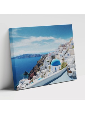 Popcas Santorini Temalı Modern Sanat Ege Denizi Dekorasyonu Kanvas Duvar Tablosu