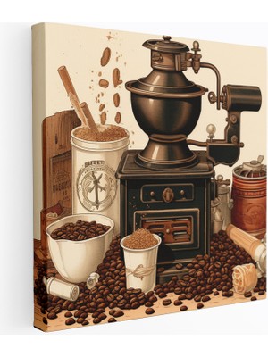 Popcas El Işi Üretim Retro Esintili Kahve Çekirdekleri Modern Sanat Motifli Kanvas Duvar Tablosu