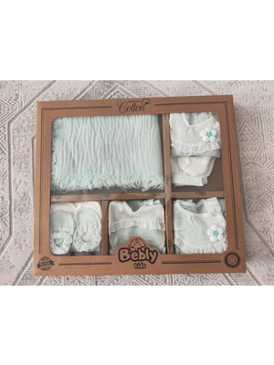 Bambik Bebly 10003 Yeni Doğan Bebek Hastane Çıkışı - 10'lu Ponpon Kabartmalı Müslin Pamuklu Set