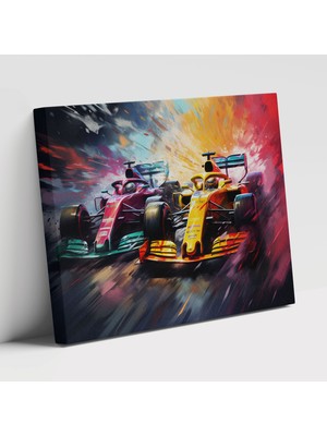 Popcas Canlı Formula 1 Dinamik Canlı Renkler Dekoratif Kanvas Tablo