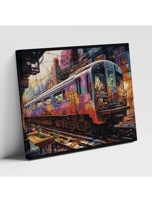 Popcas Yoğun Şehir Grafiti Grafiti Treni Sokak Sanatı Motifli Kanvas Duvar Tablosu
