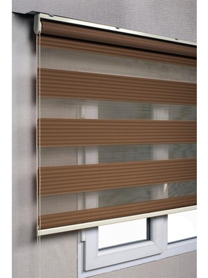 Bizden Perde Pileli Koyu Kahve Zebra Stor Kaliteli Güneşlik Perdeler