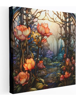 Popcas Duvar Sanatı Efsanevi Çiçek Motifleri Art Nouveau Vitray Stil Kanvas Tablo