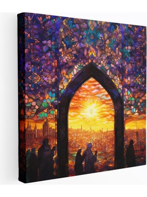 Popcas ile Dekoratif Kutsal Kur'an Desenli Vitray Pencere Kompozisyonu Duvar Tablosu