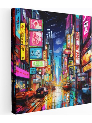 Popcas Dünyanın En Güzel Manzaraları Neon Şehir Manzaralı Görünüm Enerjik Dekoratif Kanvas Tablo