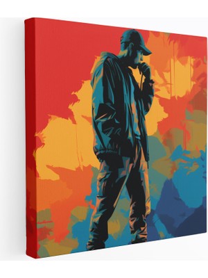 Popcas Renkli Siluet Eminem Motifli Renkli Arka Plan Dekoratif Kanvas Tablo