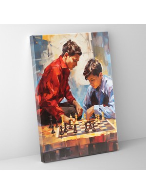 Popcas Satranç Motifli Canlı Renkler ile Modern Sanat Görseli Duvar Tablosu