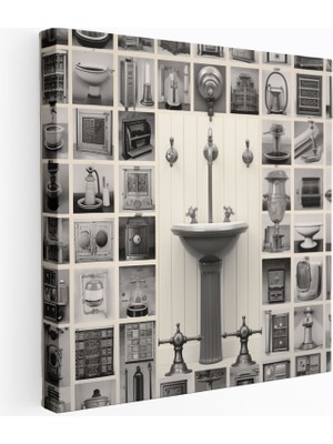 Popcas Zamansız Lık Geleneksel Banyo Aksesuarları Retro Fotoğraflar Kolaj Sanat Kanvas Tablo