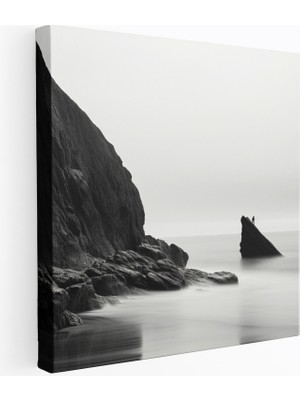 Popcas Kıyı Huzuru Minimalist Monokrom Fotoğraf Dekoratif Kanvas Tablo