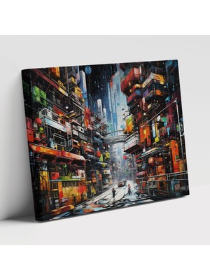 Popcas Gelecek Şehir Manzarası Grafiti Tarzında Modern Sanat Dekoratif Kanvas Tablo