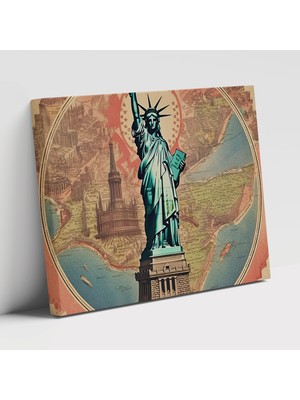 Popcas Detaylı Harita Amerika Birle Devletleri Haritası Modern Sanat ile Süslenmiş Dekoratif Kanvas Tablo