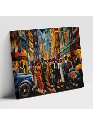 Popcas Nostaljik Art Deco Harlem Temalı Canlı Renklerle Duvar Tablosu
