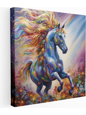Popcas Parıltılı Gökkuzgunlu Unicorn Modern Sanat Tarzında Unicorn Tasarımı Dekoratif Kanvas Tablo