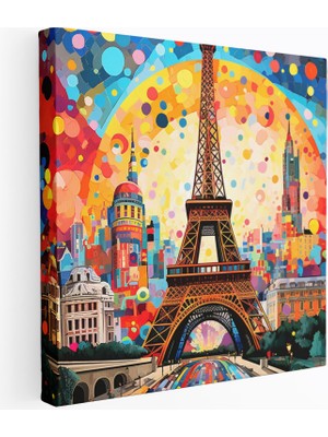 Popcas Nostaljik Pop Sanat Kolajı ile Popüler Tarzın Harmanı Eiffel Kulesi Kanvas Duvar Tablosu