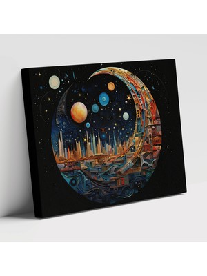 Popcas Geometrik Ay Dünya Temalı Duvar Tablosu