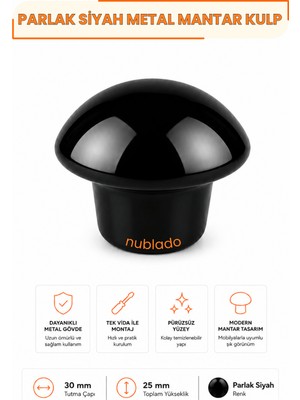 Nublado Mantar Düğme Kulp Parlak Siyah Metal 30 mm Çekmece Dolap Gardırop Mutfak Vestiyer Mobilya Kulpu Tek Vidalı Ergonomik Dekoratif Minimalist Tasarım 1 Adet