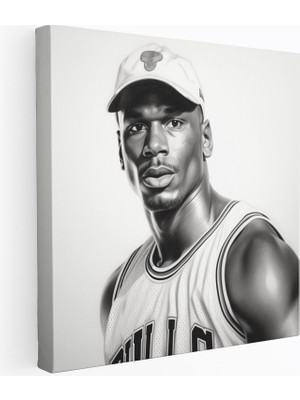 Popcas Gerçekçi Kalem Eskizi Modern Sanat Temalı Michael Jordan Tasarımı Kanvas Duvar Tablosu