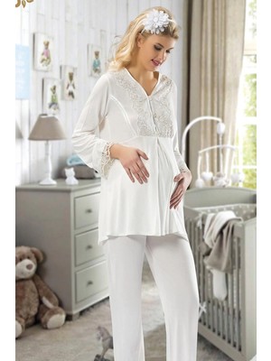 Hace Bazaar Marsilyan- Ekru Hamile ( Lohusa ) Pijama Takımı - 1604