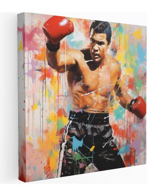 Popcas Muhammed Ali Motifli Spor Figürü Dekoratif Dekoratif Kanvas Tablo