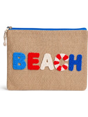 Ecrou Beach Baskılı Jüt Portföy