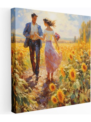 Popcas Ayçiçeği Romantik Temalı Modern Sanat Dekoratif Kanvas Tablo
