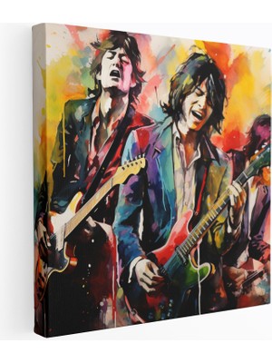 Popcas Canlı Suluboya Rolling Stones Motifli Kanvas Tablo