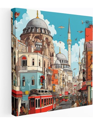 Popcasso Anadolu Pop Sanat Kalabalık Sokak Hayatı Ikonik Yapılar Kanvas Tablo