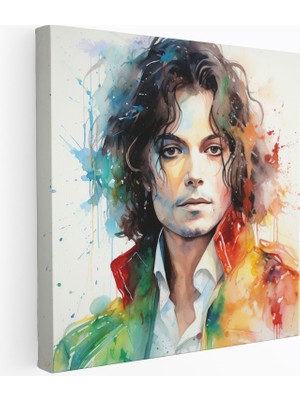 Popcas Izi Temasıyla Canlı Suluboya Portre Michael Jackson Fırça Kanvas Tablo