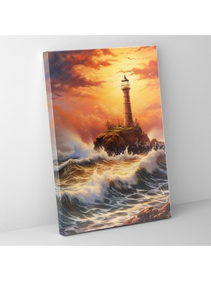 Popcas Gerçekçi Deniz Feneri Motifli Deniz Manzarası ile Dekoratif Tasarım Dekoratif Kanvas Tablo