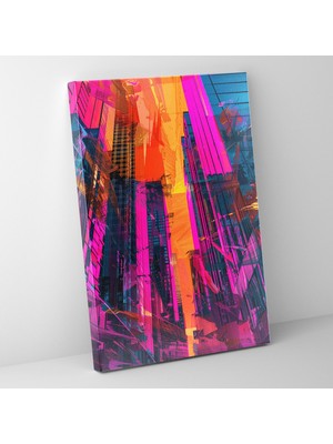 Popcasso Neon Şehir Manzarası Pop Art Temalı Dekorasyon Duvar Tablosu