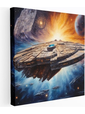 Popcas Star Wars Desenli Millennium Falcon Uzay Manzarası Kanvas Tablo