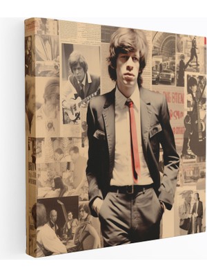 Popcas Rolling Stones Temalı Kolaj Sanatı ile Hazırlanmış Çalışması Kanvas Duvar Tablosu