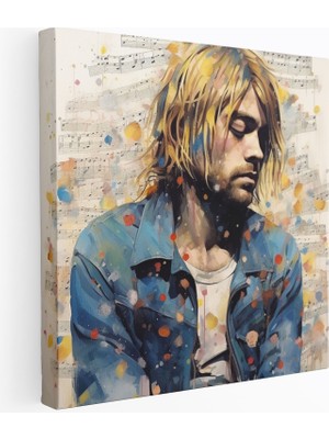 Popcas Kurt Cobain Motifli Gerçeküstü Sözler ile Birleşmiş Modern Sanat Görseli Kanvas Tablo