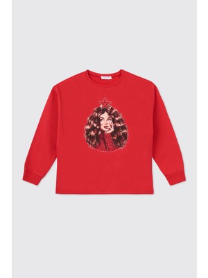 Panço Kız Çocuk Kırmızı Sweatshirt