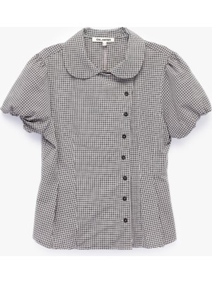 Koton Slim Fit Bebe Yaka Kısa Balon Kollu Pötikareli Gömlek
