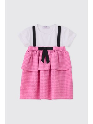 Panço Kız Bebek Beyaz-Pembe Elbise