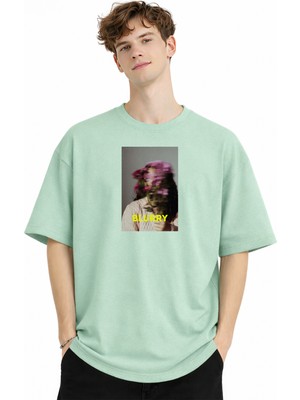 Shopwave Blurry - Oversize Erkek Tişört Su Yesılı