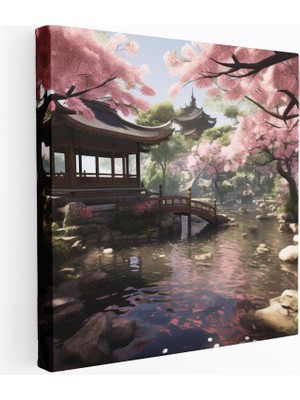 Popcas Japon Bahçelerinin Huzuru Temalı Modern Sanat Kiraz Çiçeği Ağaçları Kanvas Tablo