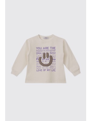 Panço Kız Bebek Ekru-Lila Sweatshirt