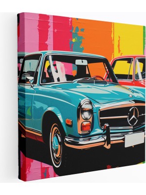Popcas Renkli Tekerlekler Pop Art Verici Mercedes Tasarımı Canlı Kollaj Duvar Tablosu