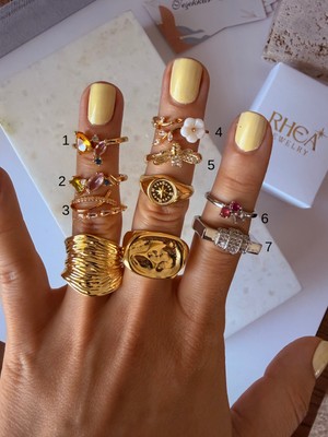 Rhea Jewelry Kadın Ayarlanabilir Yüzük Taşlı Gold & Silver Minimal Bijuteri Yüzük Modelleri
