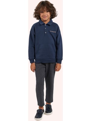 Panço Erkek Çocuk Beli Lastikli Lacivert Örme Pantolon