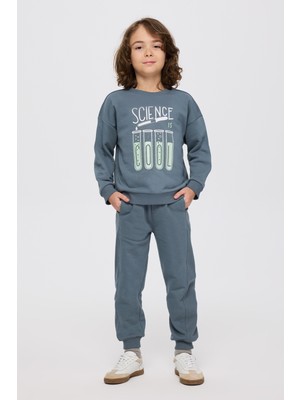 Panço Erkek Çocuk Baskılı Petrol Sweatshirt