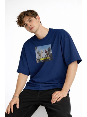 Shopwave Freedom - Oversize Erkek Tişört Koyu Mavi