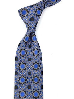 Kravatkolik Bej Mavi Motif Desen Mendilli Klasik Kravat KK13910