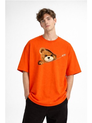 Shopwave Mn - Bear Baskılı Oversize Tişört Turuncu